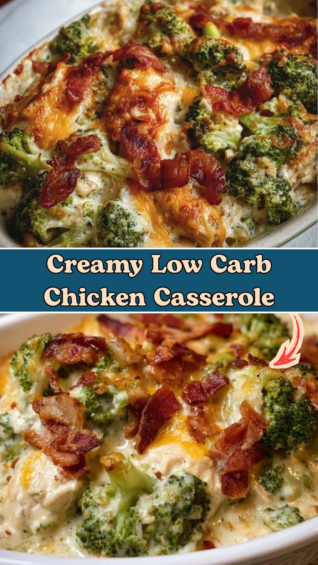 Creamy Low Carb Chicken Casserole with Broccoli and Bacon
