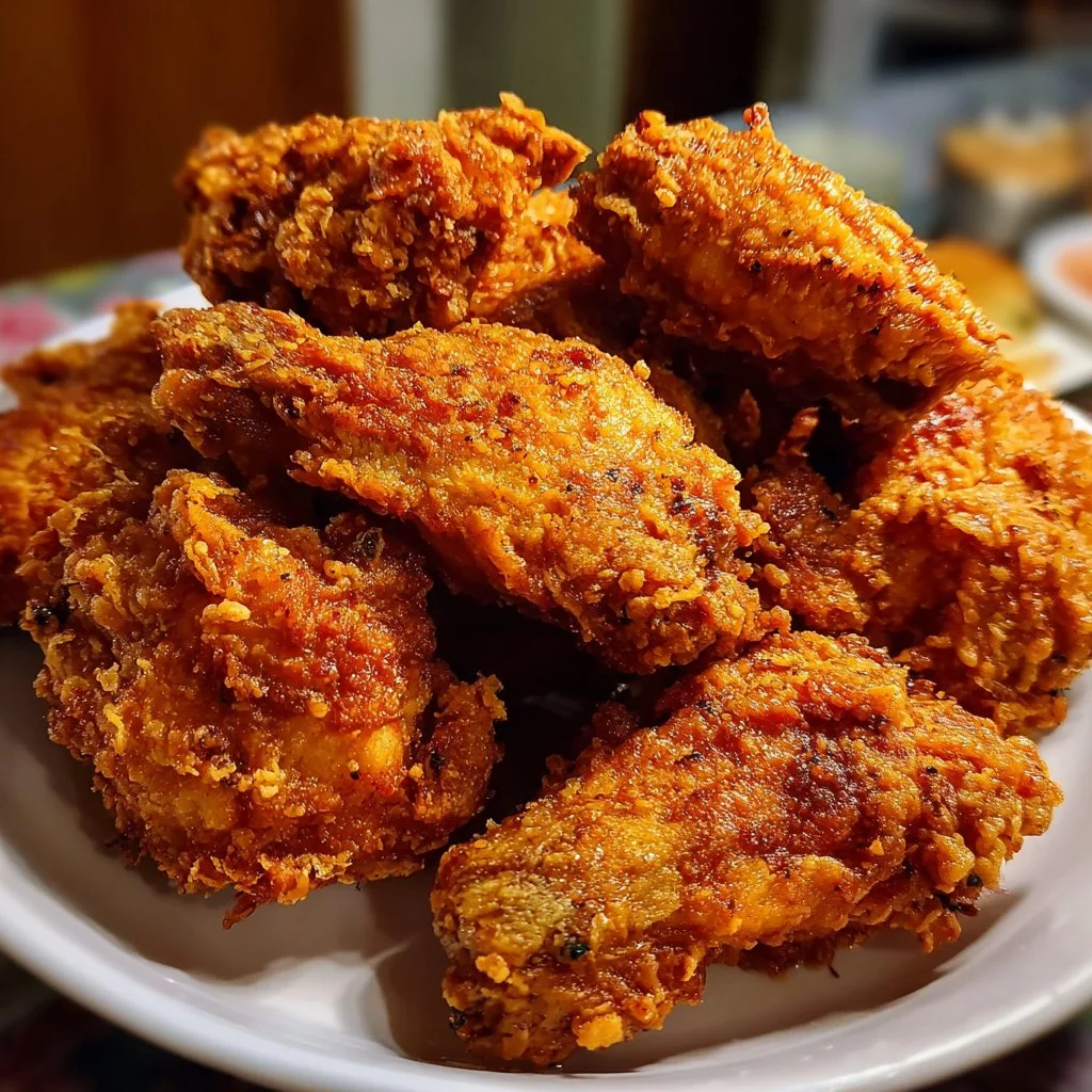 Plate of crispy fried chicken wings served with dipping sauces