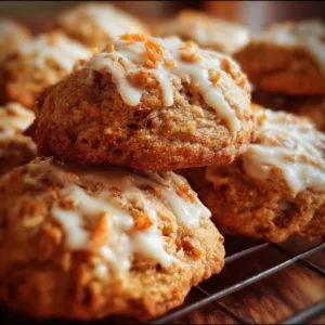 Delicious homemade carrot cake cookies with cream cheese frosting on top