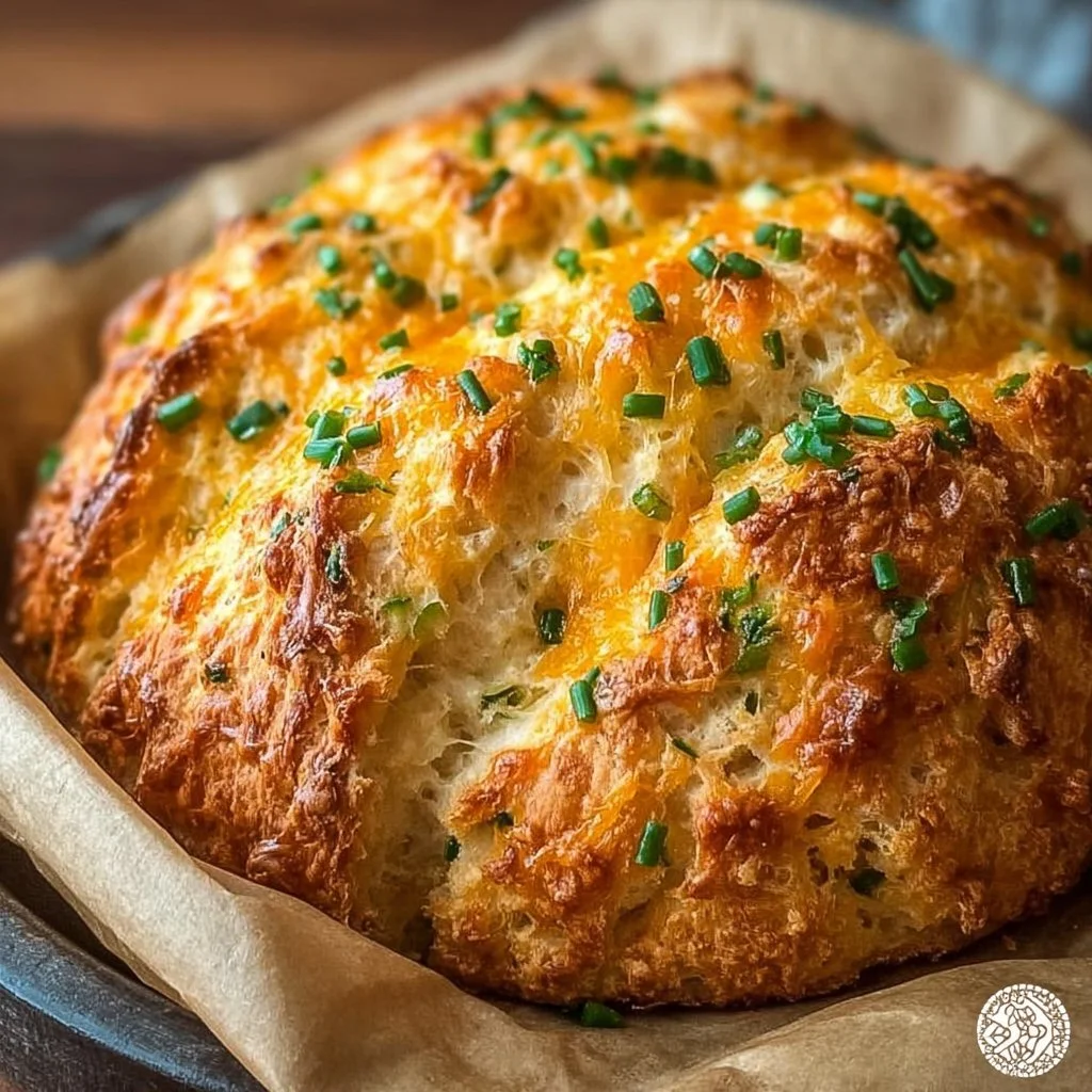 Irresistible cheddar and chive Irish soda bread fresh out of the oven