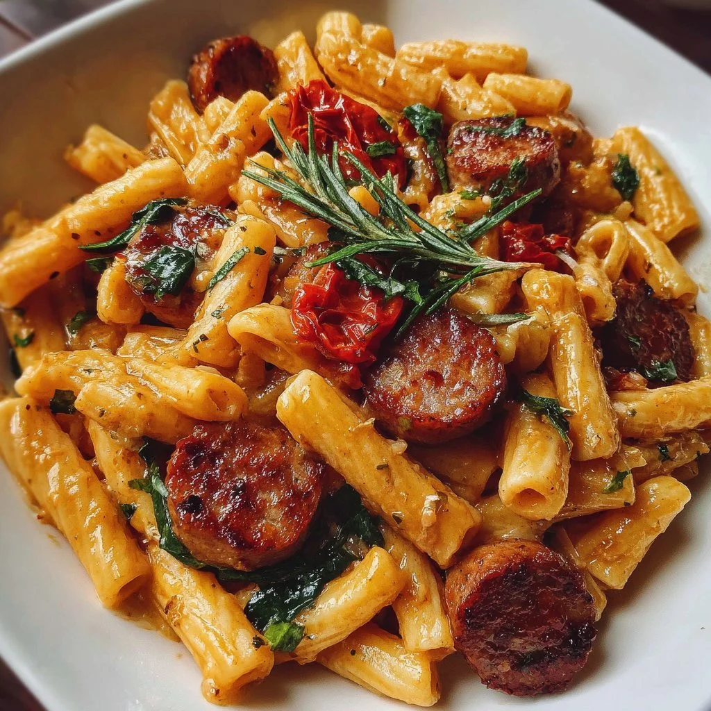 Marry Me Sausage Pasta 1 Delicious Marry Me Sausage Pasta served in a bowl with fresh herbs