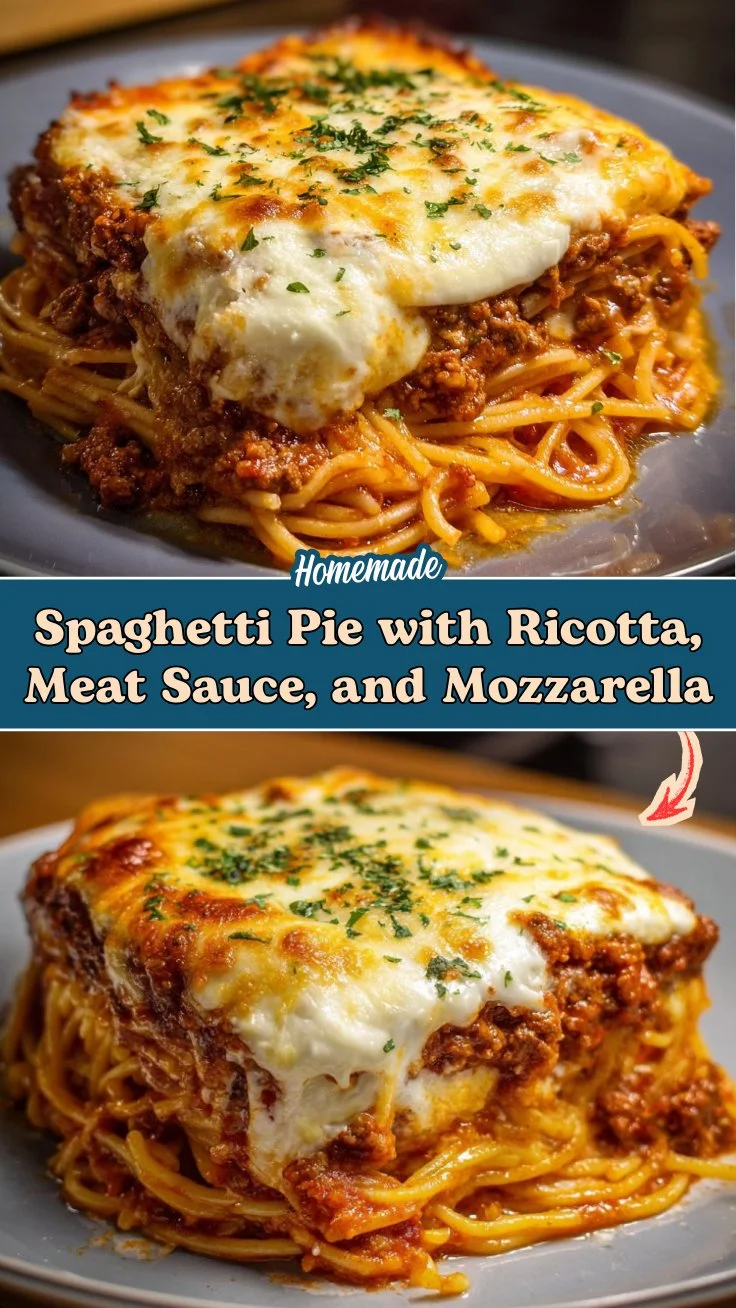 Spaghetti Pie with Ricotta, Meat Sauce, and Mozzarella 2 Spaghetti Pie with Ricotta, Meat Sauce, and Mozzarella