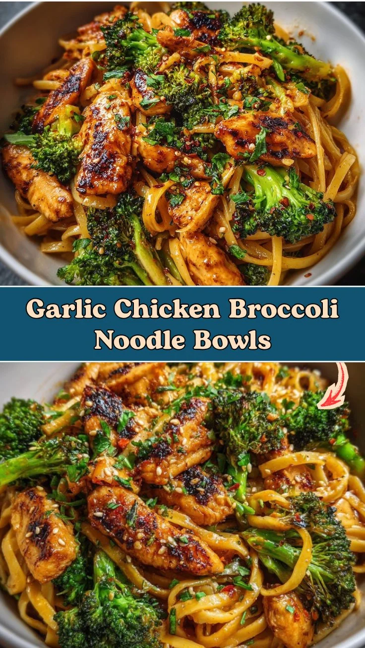 Spicy Garlic Chicken Broccoli Noodle Bowls