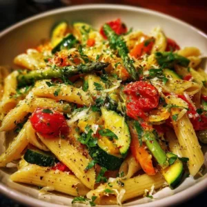 Delicious Spring Pasta with fresh vegetables and herbs