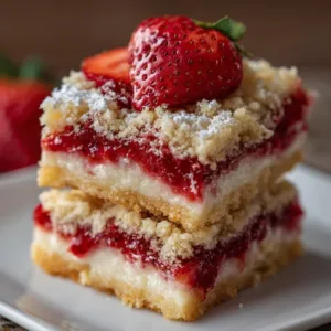 Delicious homemade Strawberry Shortcake Bars on a plate