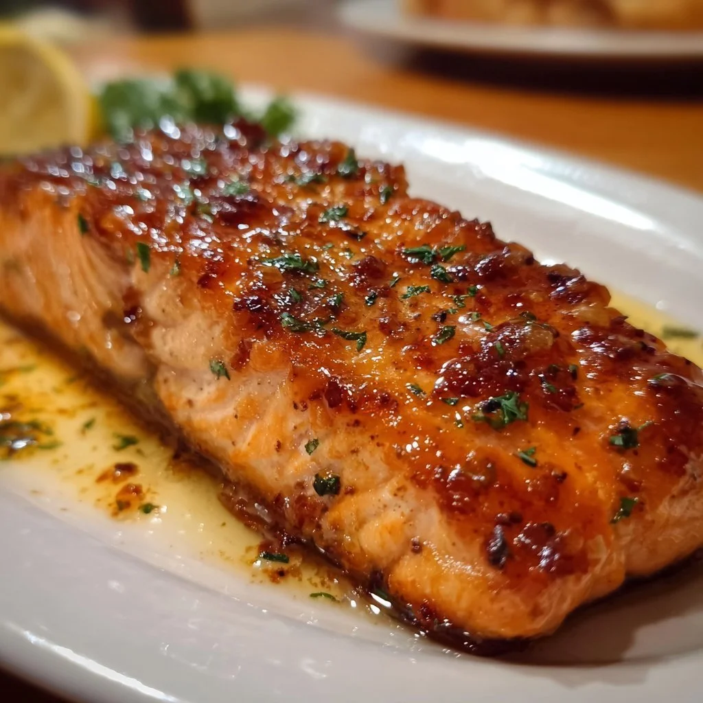 Baked salmon served Texas Roadhouse style with herbs and spices.