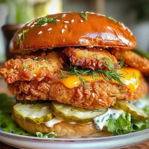 Crispy Dill Chicken Sandwiches 3 Crispy Dill Chicken Sandwiches served with fresh toppings