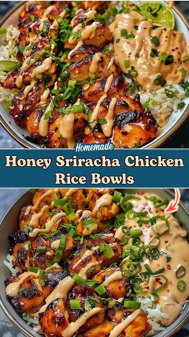 Honey Sriracha Chicken Rice Bowls with Creamy Lime Sauce