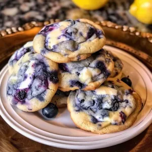 Tasty Lemon Blueberry Cheesecake Cookies on a plate